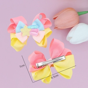 Colorful grosgrain ribbon bow hair clip with star applique, size 8.5cm by 7cm