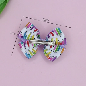 Colorful back to school pencil print hair bow clip with 10x7.5cm size details