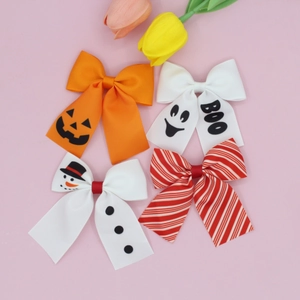 Barrettes Cheveux Nœud Halloween Noël Enfants Ruban Fantôme Citrouille Bonhomme de Neige Rayé Pinces Croco Accessoires