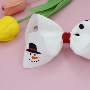 Nœud à cheveux blanc en ruban gros-grain avec motif bonhomme de neige de Noël pour filles