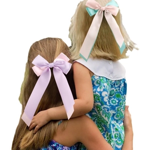 Dual-color satin ribbon bow hair clips with long streamers for women hair styling