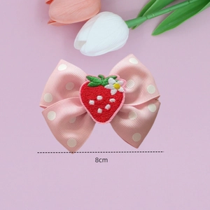 Cute pink polka dot bow hair clips with strawberry embroidery for girls hair styling