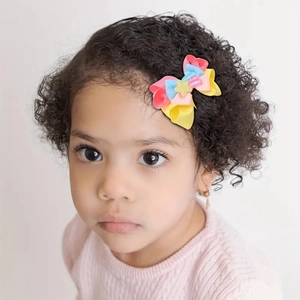 Colorful multi-layer grosgrain ribbon bow hair clip with star for girls and kids