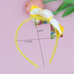 Yellow back-to-school headband with layered pencil print bow for children, size 11.5x13cm