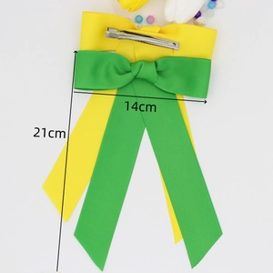 Barrette à cheveux avec grand nœud en ruban gros-grain bicolore jaune et vert élégant