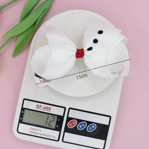 Barrette nœud de Noël bonhomme de neige en ruban gros-grain blanc de 15 cm pour filles