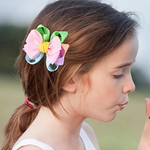 Fermaglio per capelli con fiocco a strati color arcobaleno per bambine e ragazze