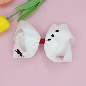 Pince à Cheveux Nœud Bonhomme de Neige de Noël pour Enfants Grand Ruban Gros-Grain Blanc Pince Croco pour Filles Fête