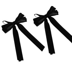 French vintage black velvet hair clip with long ribbons for elegant women's hairstyling
