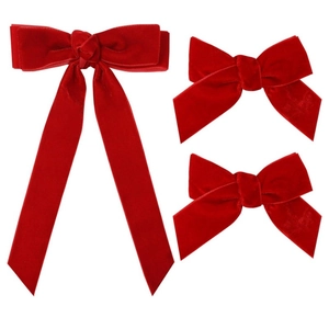 Lot de 3 Barrettes à Nœuds en Velours Rouge avec Longs Rubans Accessoires Cheveux Style Princesse