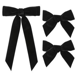 Ensemble de 3 nœuds à cheveux en velours noir avec de longs rubans au style vintage