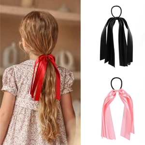 Chouchou Nœud en Satin Style Français Doux Long Ruban Élastique Cheveux pour Femmes Filles Accessoires de Cheveux Élégants