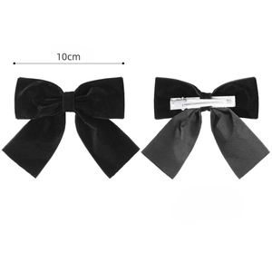 Paire de barrettes à nœud en velours noir style ballet largeur 10 cm et clip argent