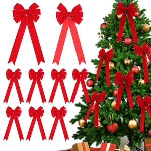 Red velvet Christmas tree bows in various sizes for festive holiday home decoration