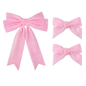 Ensemble de trois barrettes à nœuds en velours rose avec longs rubans et tissu doux