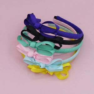 Sweet Ribbed Ribbon Bow Headband For Girls Kids Handmade Solid Color Hair Hoop Fashion Hair Accessories For Party Daily