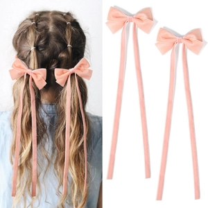 Barrettes à nœuds en velours rose style ballet avec longs rubans pour coiffures élégantes