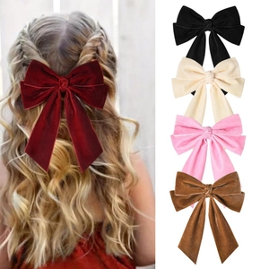 Grande Fermaglio per Capelli con Fiocco in Velluto Dolce Principessa Nappa Lunga Clip a Becco d'Anatra Retro Elegante Donna Ragazze