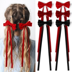 Barrettes à Cheveux Nœud en Velours Avec Longs Rubans Style Ballet Accessoires de Coiffure Filles Couleur Unie