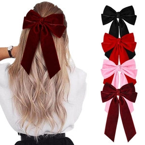 Large Velvet Bow Hair Clip Long Ribbon Sweet Elegant Handmade Barrette Alligator Clip Hair Accessory for Women Girls Daily