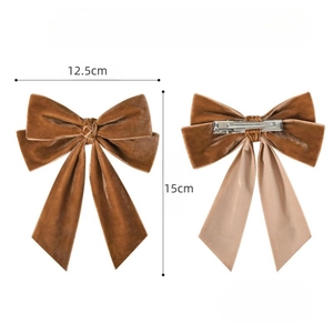 Fermaglio per capelli a fiocco in velluto marrone da donna con nastri lunghi e clip in metallo