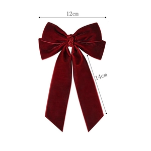 Dark red velvet bow hair clip with long ribbons, 12cm width elegant hair accessory