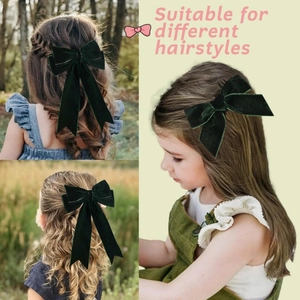 Lot de 3 barrettes à cheveux en velours vert foncé avec nœud papillon à double couche