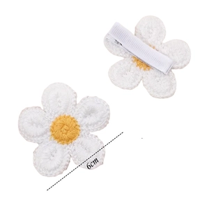 Pair of 6cm embroidered daisy flower hair clips with handcrafted woven texture on white base