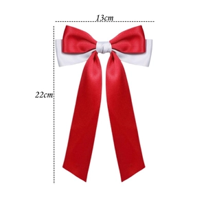 Elegant red and white ribbon bow hair clip for women with 22cm long streamer