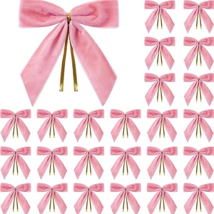 Lot de 24 nœuds de Noël en velours rose avec attaches dorées pour emballage cadeau