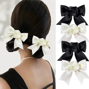 Elegante Franse Roos Strik Haarclips Satijn Handgemaakte Bloemen Haaraccessoires Voor Dames Meisjes Zoete Zijspeldjes