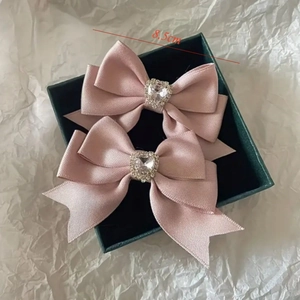Französische Süße Prinzessin Herz Strass Schleife Haarspangen Damen Satin Krokodilklemme Haarschmuck Accessoires