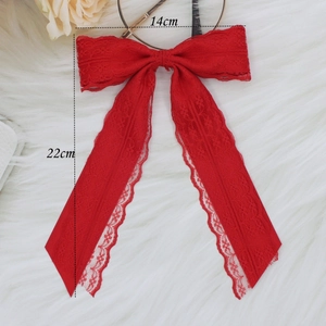 Elegante fermaglio per capelli in pizzo rosso a doppio fiocco con nastri lunghi