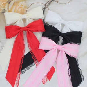 Fermaglio per Capelli con Fiocco in Pizzo a Doppio Strato in Stile Francese Dolce Elegante Nastro Lungo Clip a Coccodrillo Donna
