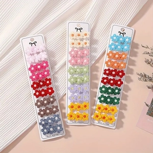 Lot de 10 pinces à cheveux fleurs brodées colorées pour filles sur cartes