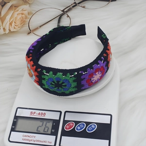 Bohemian crochet floral headband weighing 26g with colorful knitted flower patterns