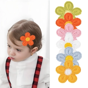 Handmade Crochet Flower Hair Clips For Girls Knitted Floral Alligator Barrettes Sweet Princess Kids Hair Accessories