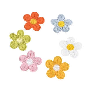 Set of six colorful embroidered floral hair clips for girls in sweet candy colors