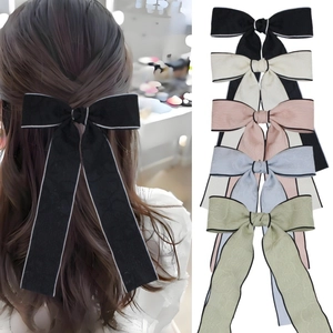 French Petite Bow Hair Clip With Long Streamers Elegant Jacquard Fabric Large Hairpin Sweet Hair Accessories For Women