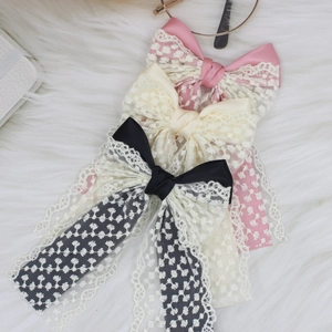 Elegant Lace Double Layer Bow Hair Clip For Women Sweet Floral Embroidery Satin Ribbon Large Handmade Hair Accessories