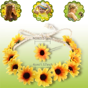 Handgefertigter Sonnenblumen-Blumenkranz und Haarclip-Set mit 4cm Stoffblüten