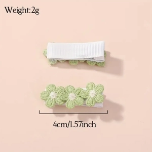 Lot de barrettes à fleurs brodées en vert clair et blanc, longueur 4cm pour filles