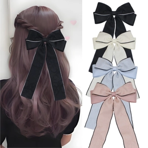 Vintage Elegant Bow Hair Clip With Long Streamer For Women Jacquard Fabric Alligator Clip Sweet Ribbon Hair Accessory