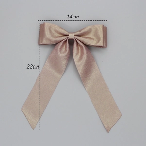 Barrette nœud rose nacré, largeur 14 cm et rubans de 22 cm pour coiffure élégante