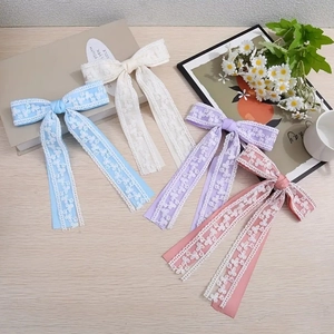 Pince à Cheveux Nœud en Dentelle Vintage Français Avec Long Ruban Satin Broderie Florale Accessoires de Cheveux Doux Femme