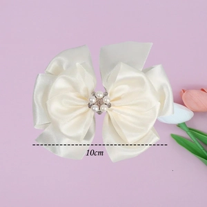 Elegante fermaglio per capelli in raso crema da 10cm con perle e strass da donna