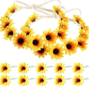 Damen Mädchen Sonnenblume Gänseblümchen Blumenkrone Stirnband Kranz Mit U-Förmigen Haarnadeln Böhmischer Blumenschmuck Für Hochzeit