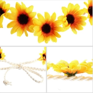 Handgefertigter Sonnenblumen-Haarkranz mit gelben Gänseblümchen und weißem Webband