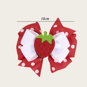 Barrette nœud fraise rouge de 10 cm avec pois blancs pour petites filles