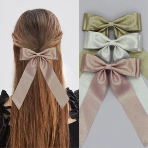 Pince à Cheveux Nœud Métallique avec Longs Rubans Femme Pince Croco Douce Elégante Accessoires Princesse Mariage Fête Décor